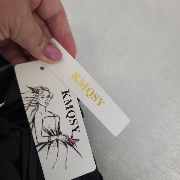 Black satin formal prom Ball gown strapless sweetheart top SZ 4 Goth wedding - Picture 11 of 13